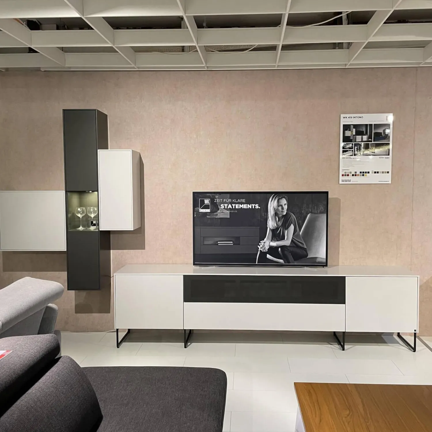 WK Wohnen Wohnwände & Tv-Lowboards|Wohnkombination WK 419 Intono Lack Steingrau Lack Quarz