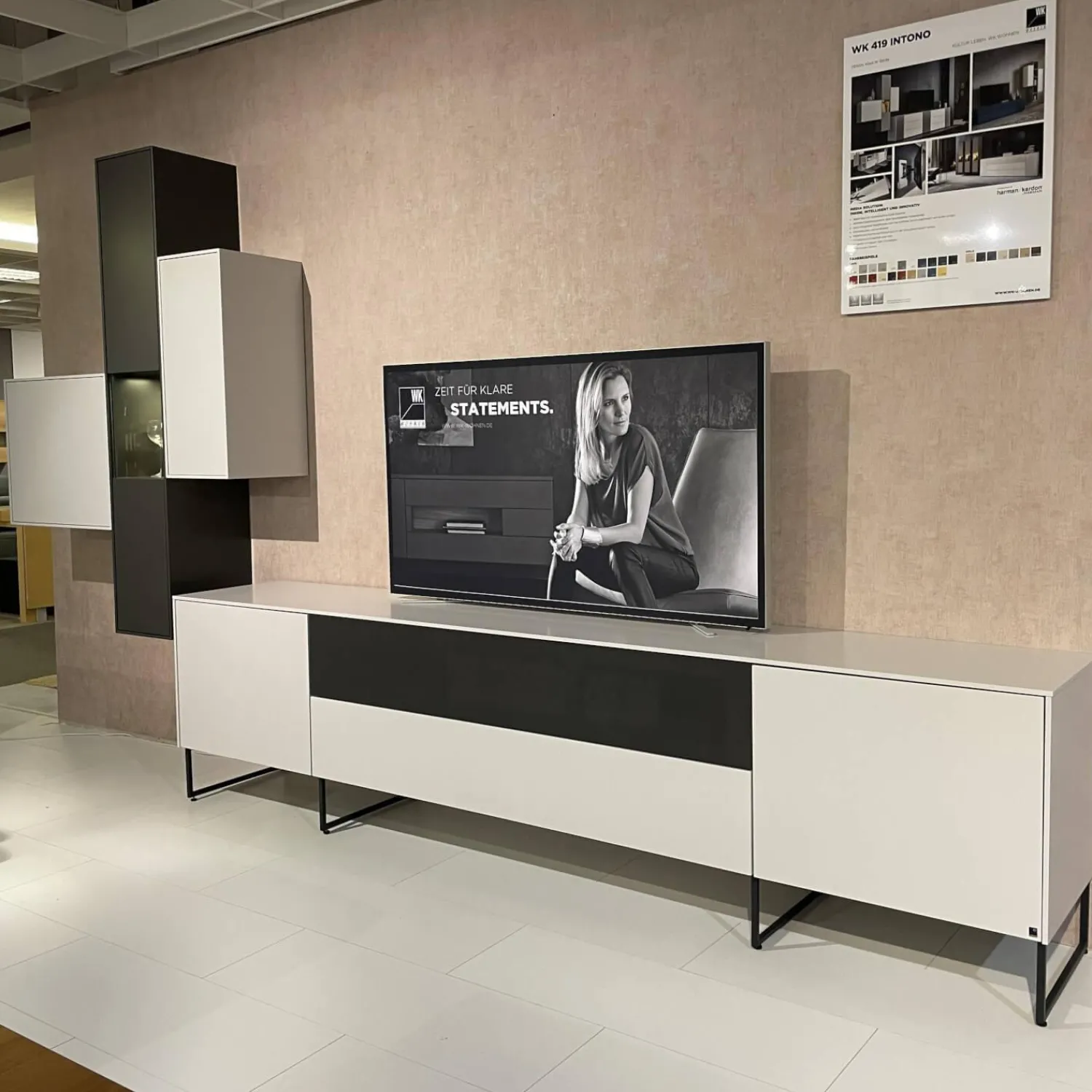 WK Wohnen Wohnwände & Tv-Lowboards|Wohnkombination WK 419 Intono Lack Steingrau Lack Quarz