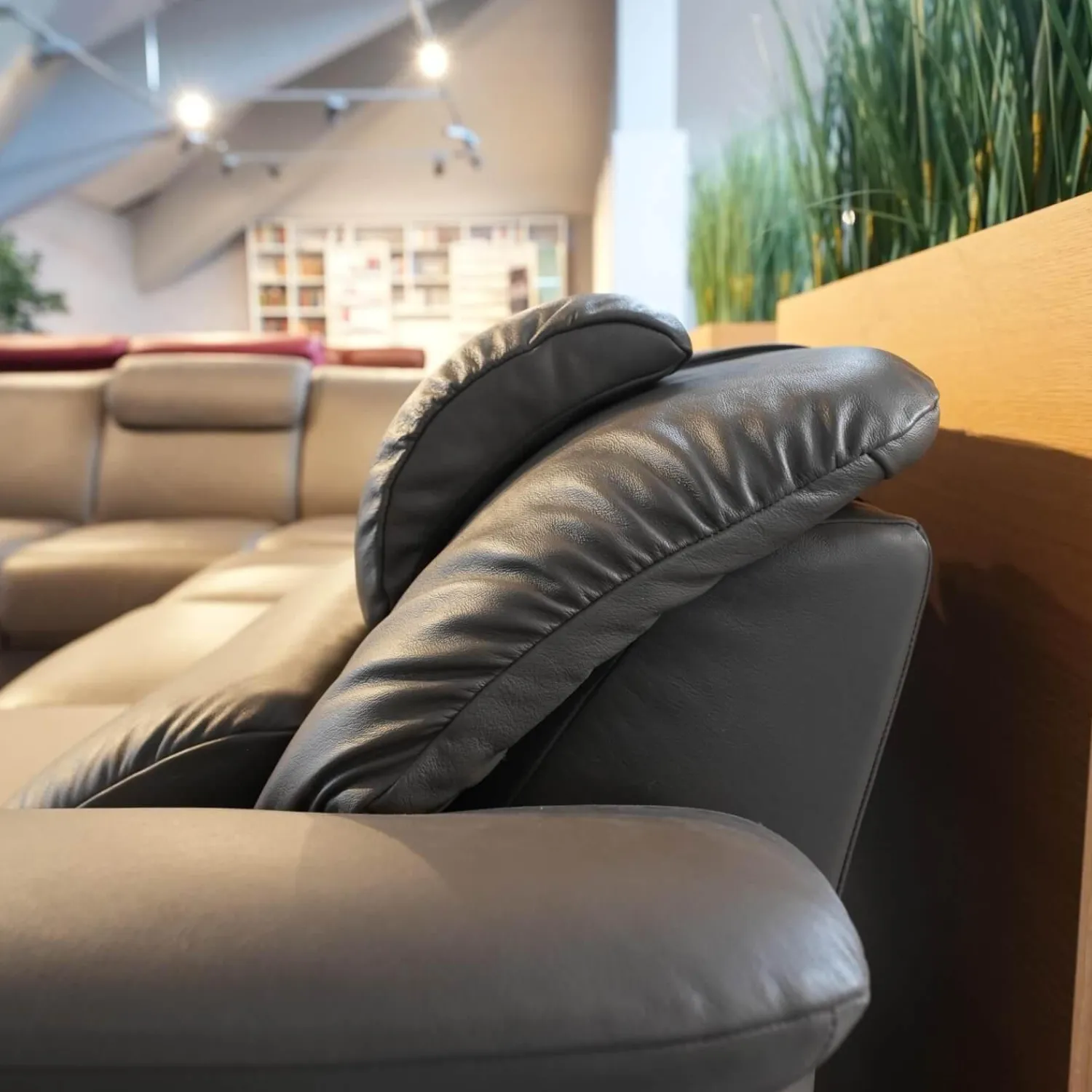 Stressless Wohnlandschaften|Wohnlandschaft E40 Leder Paloma Khaki Grau Grün Füße Metall Inklusive Nacken Und Lendenkissen Set