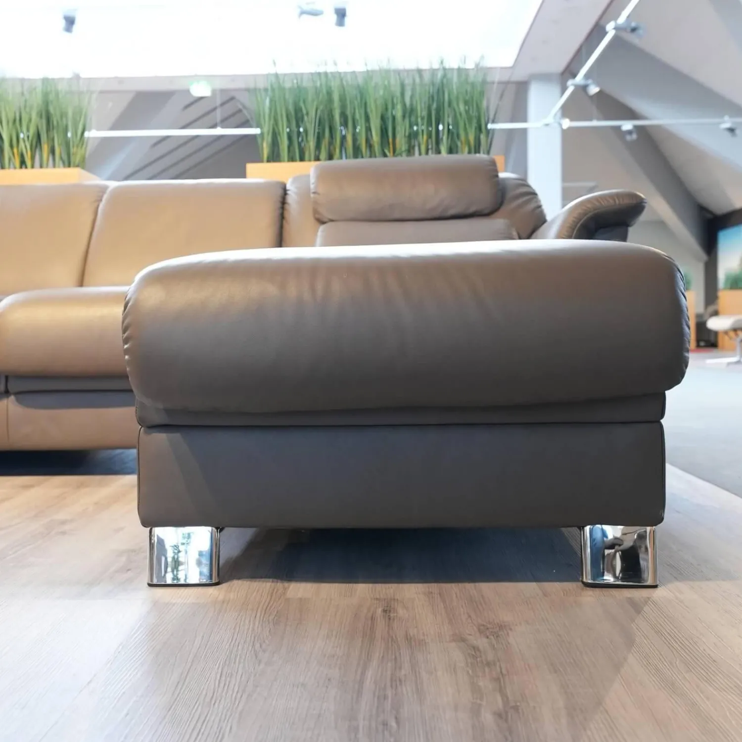 Stressless Wohnlandschaften|Wohnlandschaft E40 Leder Paloma Khaki Grau Grün Füße Metall Inklusive Nacken Und Lendenkissen Set