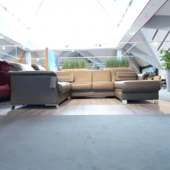 Stressless Wohnlandschaften|Wohnlandschaft E40 Leder Paloma Khaki Grau Grün Füße Metall Inklusive Nacken Und Lendenkissen Set