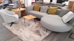 Ponsel Wohnlandschaften|Wohnlandschaft Garda Stoff 0634/08 & 1710/ 18 Grau Füße Schwarz Matt mit drehbarem Clubsessel