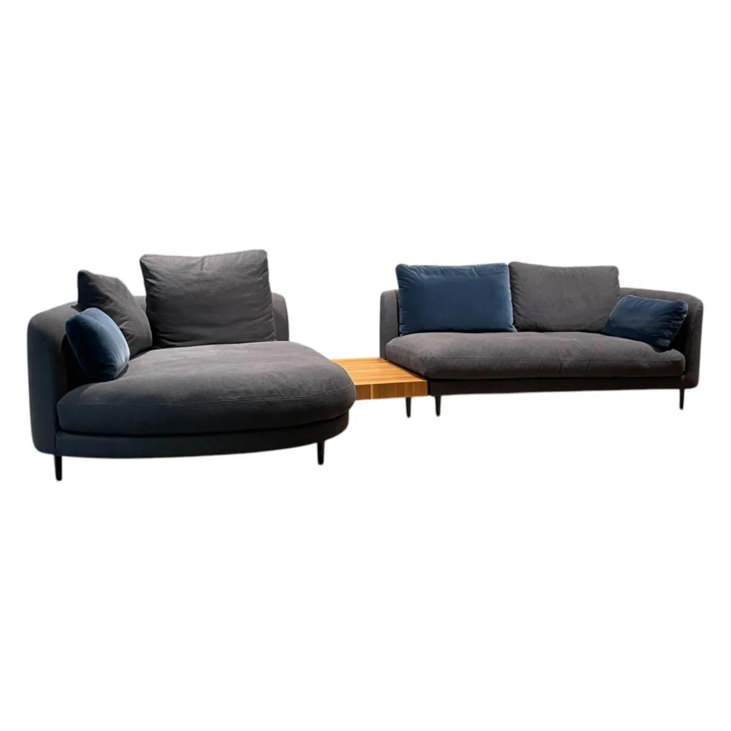 Rolf Benz Wohnlandschaften|Wohnlandschaft Kumo 555 Stoff 22 505 Schwarzblau Grau Gussfuß Matt Verkehrsschwarz Schwarz