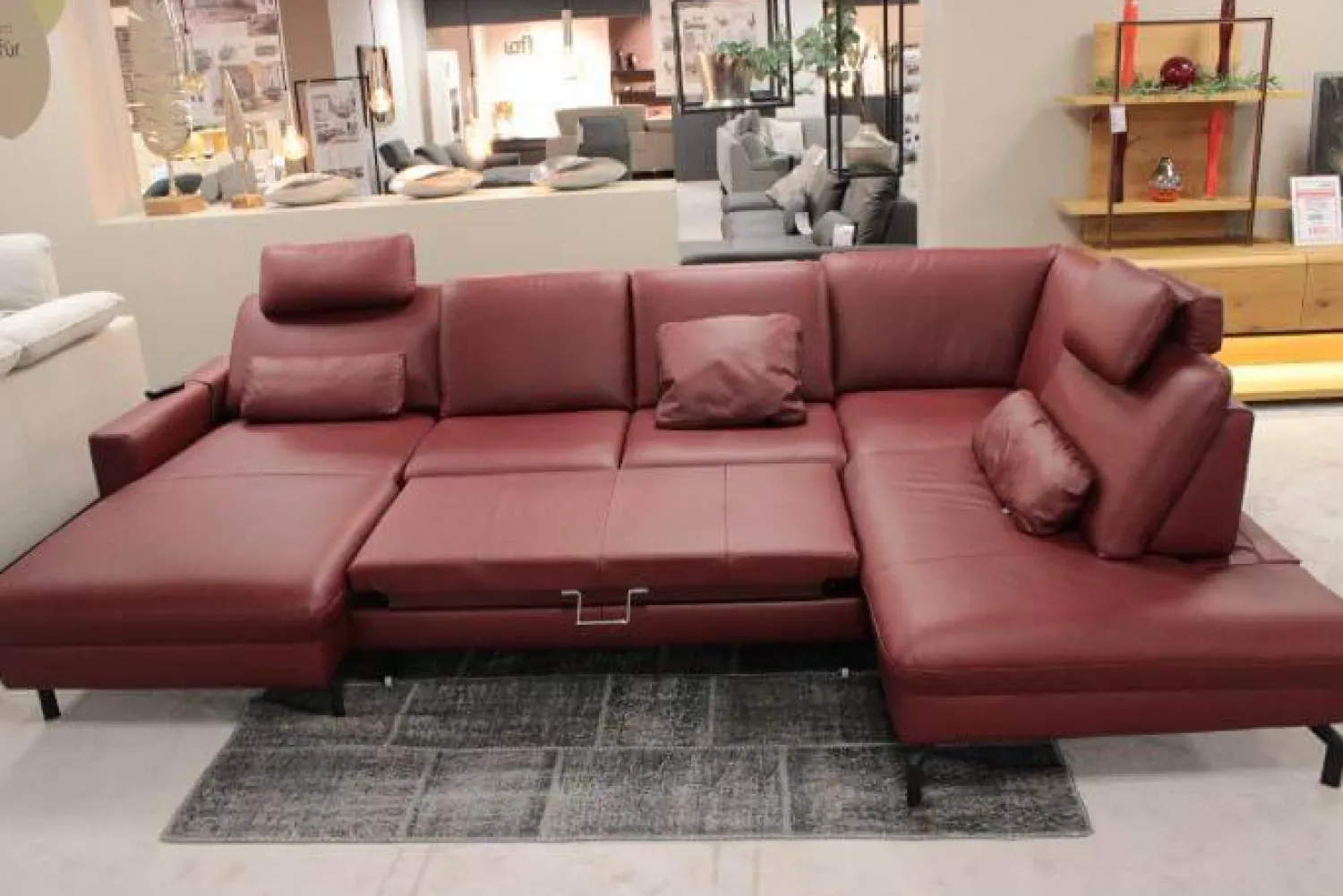 Polinova Wohnlandschaften|Wohnlandschaft Leonore Leder Longlife 160 Vivre Barolo Rot