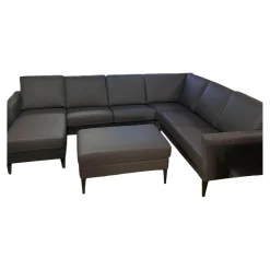 IMG Wohnlandschaften|Wohnlandschaft Mit Hocker Leder Prime Anthrazit Fuß Metall Schwarz