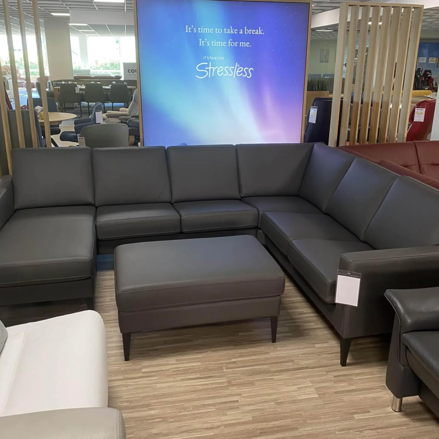 IMG Wohnlandschaften|Wohnlandschaft Mit Hocker Leder Prime Anthrazit Fuß Metall Schwarz