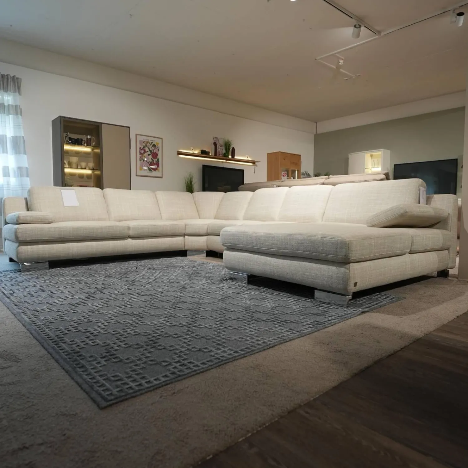 Musterring Wohnlandschaften|Wohnlandschaft MR 360-Soft Stoff JAB 15070 Grau Metallfuß Chrom Mit Relaxfunktion Inklusive 3 Kissen