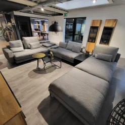 Rolf Benz Wohnlandschaften|Wohnlandschaft Nuvola Textilgewebe Schwarz Weiß Gemischt Fuß Aluminium Verkehrsschwarz RAL 9017 Lackiert Mit Kissen