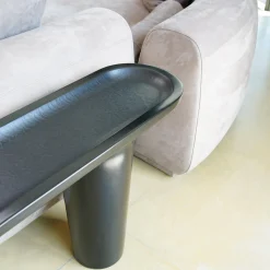 Baxter Wohnlandschaften|Ecksofas|Wohnlandschaft Piaf Und Konsole Calix Leder Kashmir Boue Cat.A Konsole Massives Lindenholz