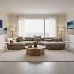 Baxter Wohnlandschaften|Ecksofas|Wohnlandschaft Piaf Und Konsole Calix Leder Kashmir Boue Cat.A Konsole Massives Lindenholz