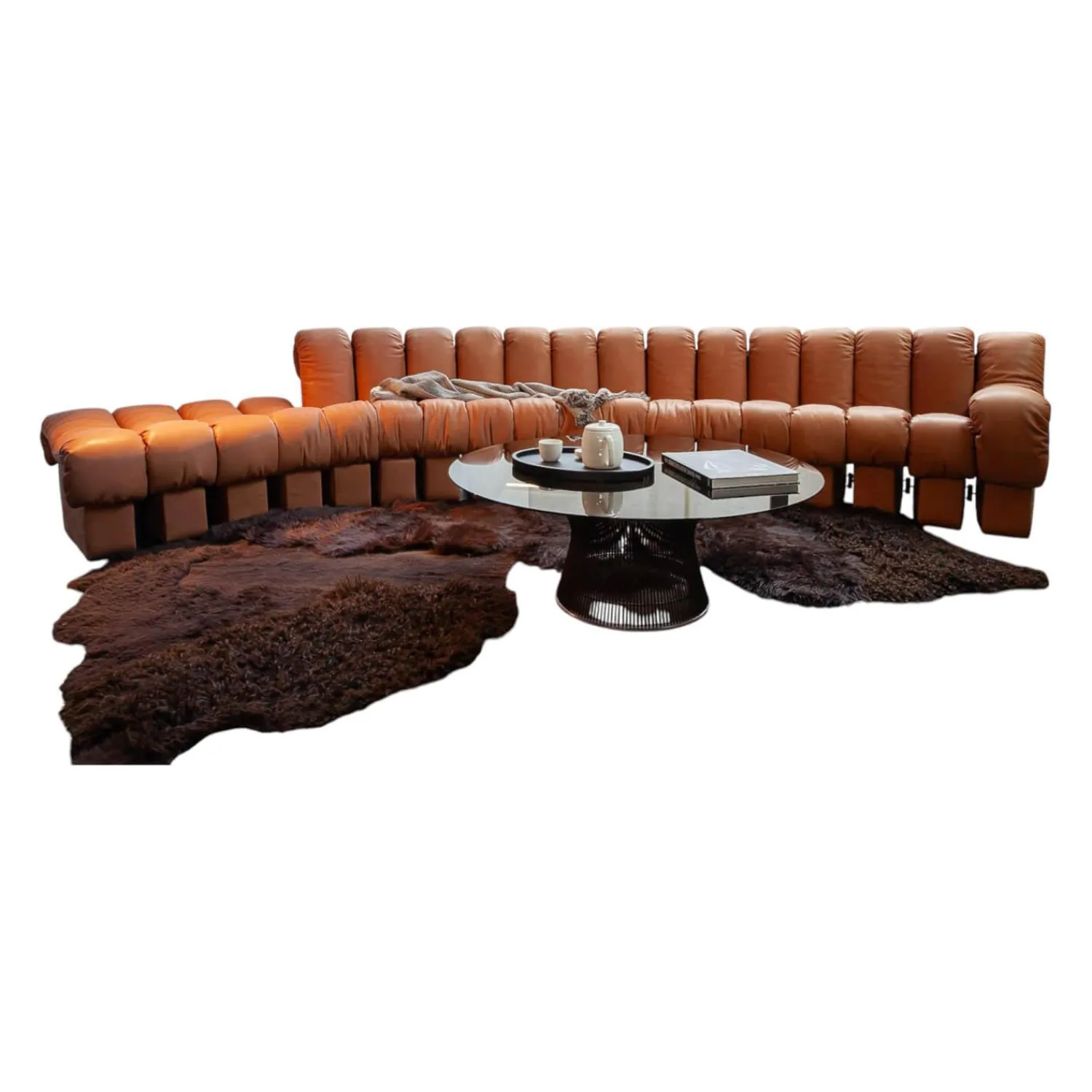 De Sede Wohnlandschaften|Wohnlandschaft Sofa DS 600 Snake Nappaleder Naturale Cuoio Braun Aus Einzelnen Addierbaren Elementen