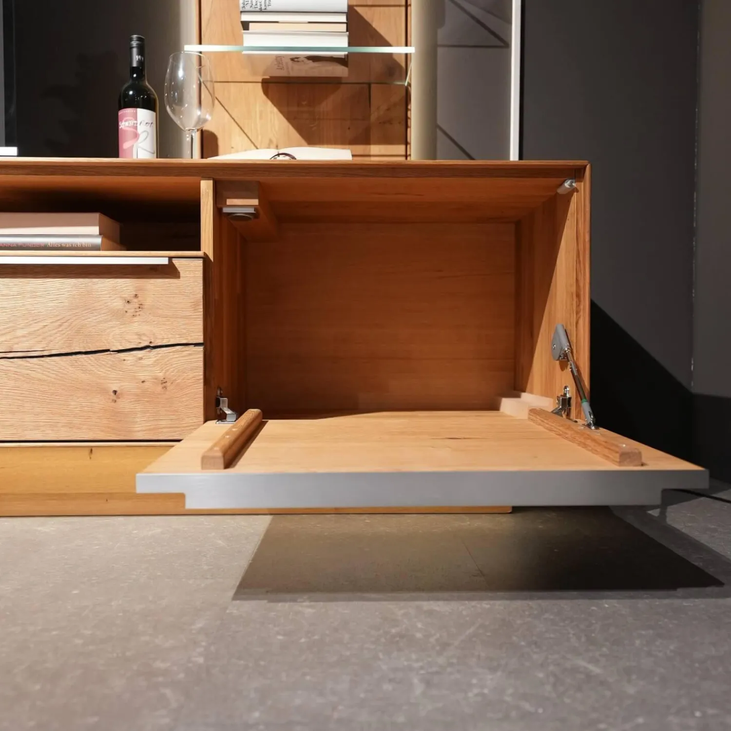 Decker Wohnwände & Tv-Lowboards|Wohnwand 2020 Asteiche Geölt Braun Glas Optiwhite Weiß