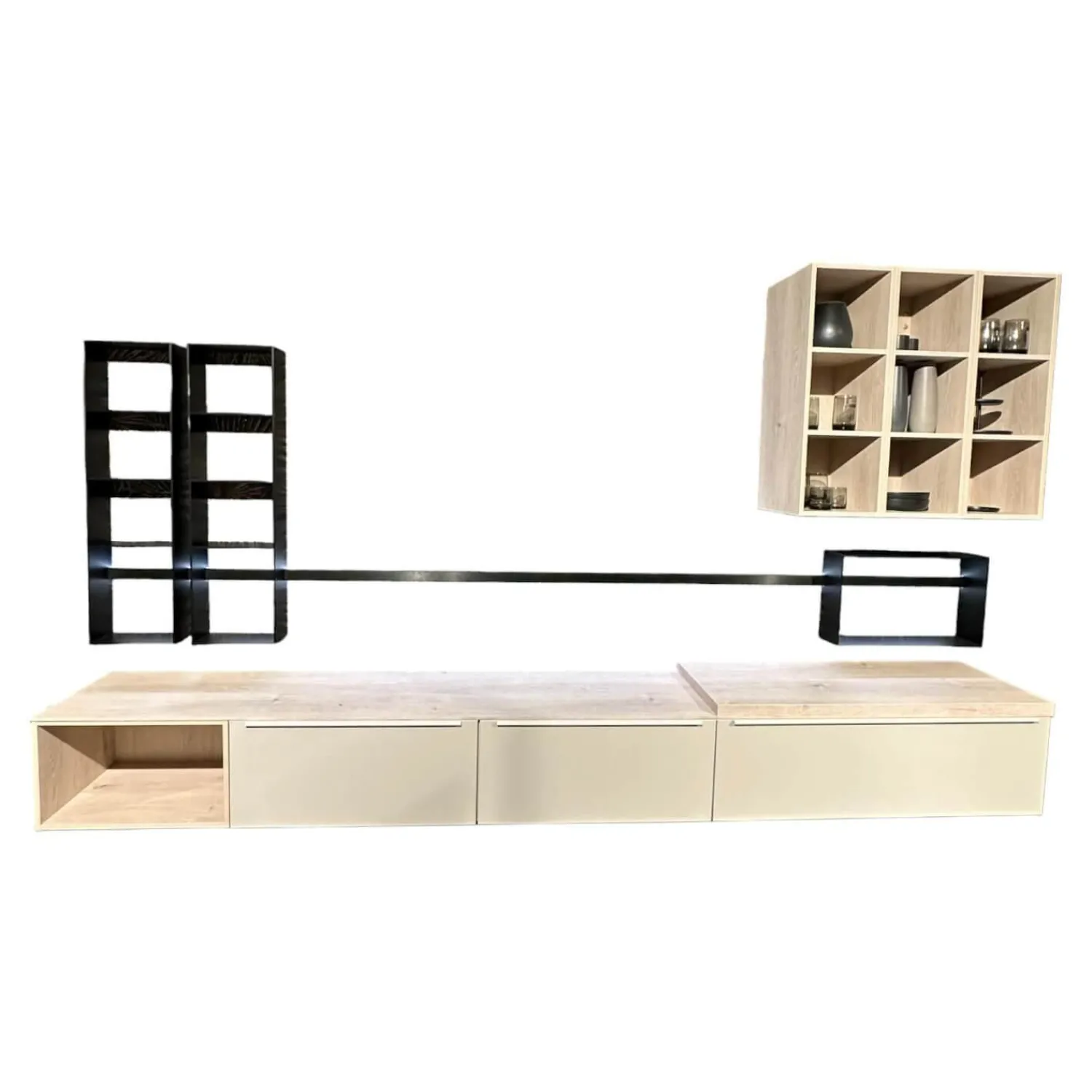 Nobilia Wohnwände & Tv-Lowboards|Wohnwand 945 Easytouch Lacklaminat Sand Beige Ultramatt Abdeckplatte Eiche Montreal