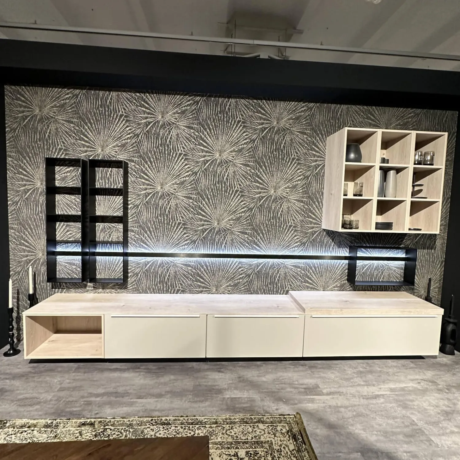 Nobilia Wohnwände & Tv-Lowboards|Wohnwand 945 Easytouch Lacklaminat Sand Beige Ultramatt Abdeckplatte Eiche Montreal