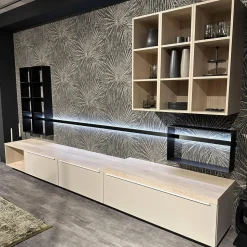 Nobilia Wohnwände & Tv-Lowboards|Wohnwand 945 Easytouch Lacklaminat Sand Beige Ultramatt Abdeckplatte Eiche Montreal