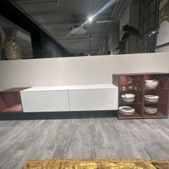 Nobilia Wohnwände & Tv-Lowboards|Wohnwand 945 Easytouch Lacklaminat Alpinweiß Und Rot Mit Beleuchtung