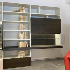 Molteni & C Wohnwände & Tv-Lowboards|Wohnwand 505 Kalkweiß Ulme Dunkel Formprofil Zinnfarbig