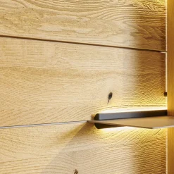 Hartmann Wohnwände & Tv-Lowboards|Wohnwand 2001 Kerneiche Natur Gebürstet Absetzungen Mattglas Naturgrau Mit Beleuchtung
