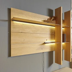 Hartmann Wohnwände & Tv-Lowboards|Wohnwand 2001 Kerneiche Natur Gebürstet Absetzungen Mattglas Naturgrau Mit Beleuchtung