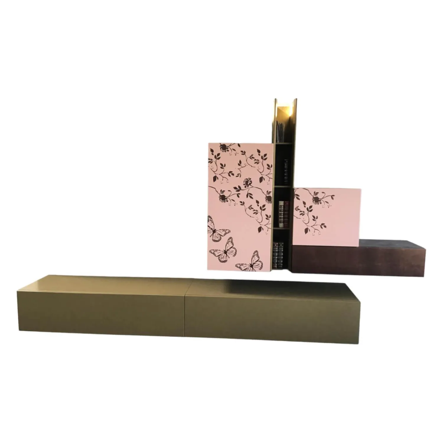 Capo D'Opera Wohnwände & Tv-Lowboards|Wohnwand 135 Kombination Mit Blattbronze Belegt Lack Matt Oliv