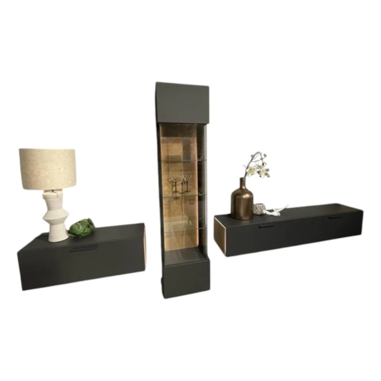 Schröder Franz Wohnwände & Tv-Lowboards|Wohnwand 2023 Lack Carbongrau Akzente Hirnholz Salzkammerguteiche Inklusive Beleuchtung Mit Fernsteuerung