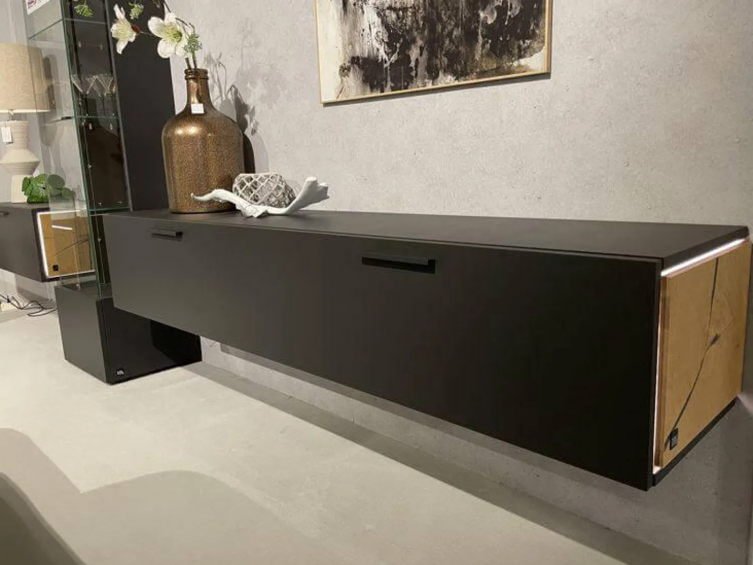 Schröder Franz Wohnwände & Tv-Lowboards|Wohnwand 2023 Lack Carbongrau Akzente Hirnholz Salzkammerguteiche Inklusive Beleuchtung Mit Fernsteuerung