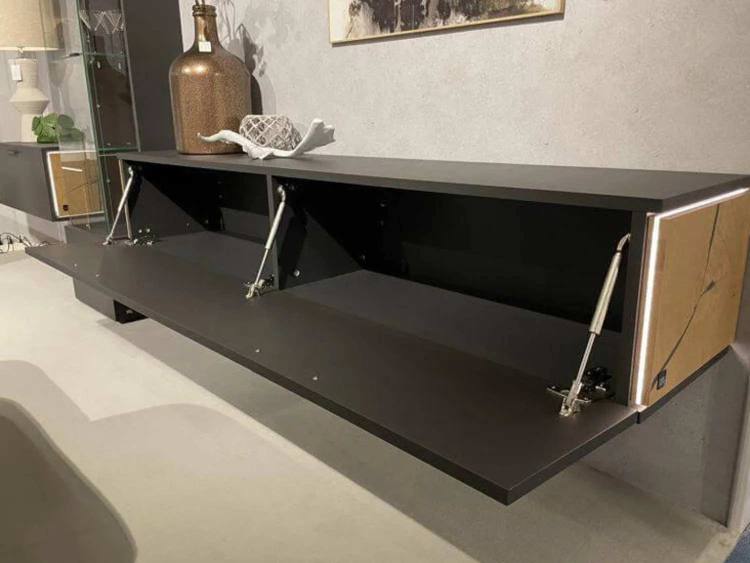 Schröder Franz Wohnwände & Tv-Lowboards|Wohnwand 2023 Lack Carbongrau Akzente Hirnholz Salzkammerguteiche Inklusive Beleuchtung Mit Fernsteuerung