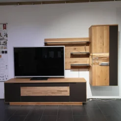 Wöstmann Wohnwände & Tv-Lowboards|Wohnwand 2009 1S Wildeiche Massiv Soft Gebürstet Mattglas Cubanit / Magnolie / Schlamm