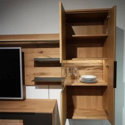 Wöstmann Wohnwände & Tv-Lowboards|Wohnwand 2009 1S Wildeiche Massiv Soft Gebürstet Mattglas Cubanit / Magnolie / Schlamm