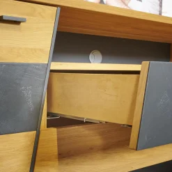 Wohn Concept Wohnwände & Tv-Lowboards|Wohnwand 2021 Vollholz Wildeiche Furniert Mattlack Beton Grau Griffe Und Füße Metall Effektlack Matt Grey Grau Glas Parasolglas Braun Mit Beleuchtung