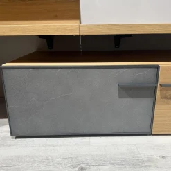 Voglauer Wohnwände & Tv-Lowboards|Wohnwand 2004 Wildeiche Rustiko Schwarz Und Echtholzfurnier Griff Aluminium Anthrazit Mit Beleuchtung