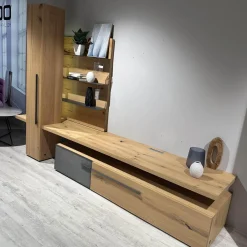 Voglauer Wohnwände & Tv-Lowboards|Wohnwand 2004 Wildeiche Rustiko Schwarz Und Echtholzfurnier Griff Aluminium Anthrazit Mit Beleuchtung