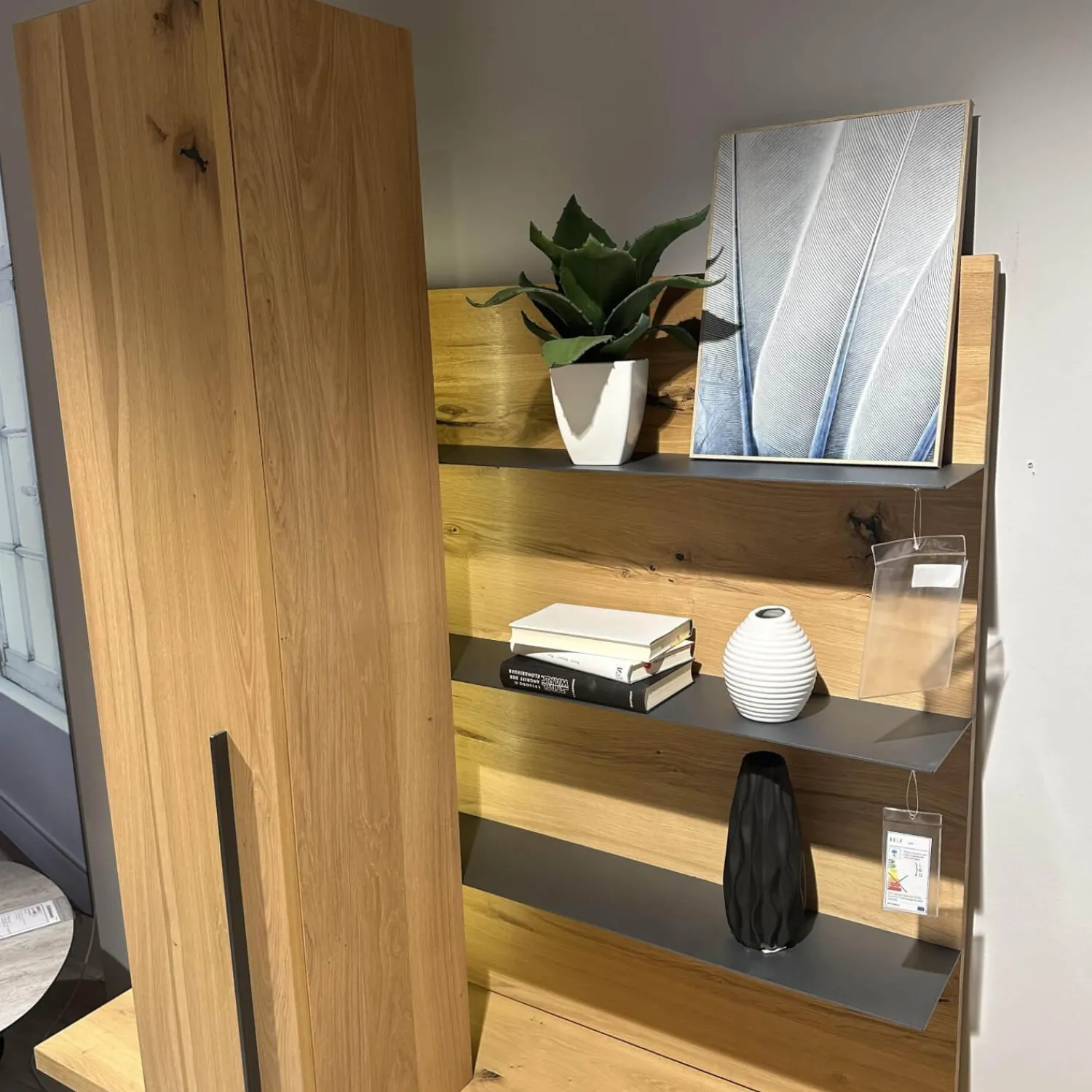 Voglauer Wohnwände & Tv-Lowboards|Wohnwand 2004 Wildeiche Rustiko Schwarz Und Echtholzfurnier Griff Aluminium Anthrazit Mit Beleuchtung