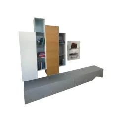 Kettnaker Wohnwände & Tv-Lowboards|Wohnwand Alea Lack Lichtgrau Weiß Kristallblau Blau Grau Eiche Furnier