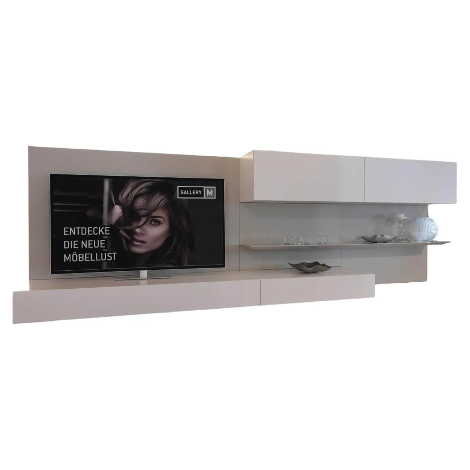 Kettnaker Wohnwände & Tv-Lowboards|Wohnwand Alea Lack Matt Weiß Und Steingrau Inklusive Beleuchtung