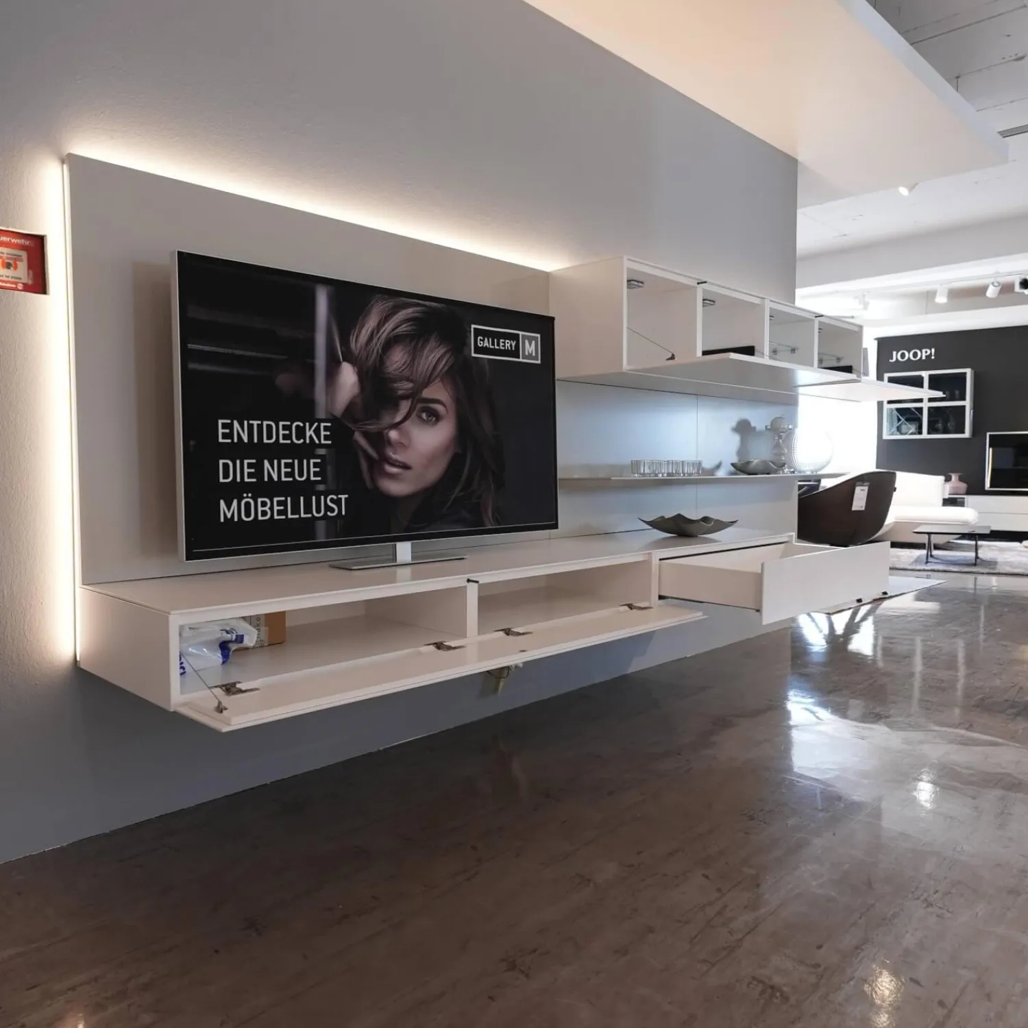 Kettnaker Wohnwände & Tv-Lowboards|Wohnwand Alea Lack Matt Weiß Und Steingrau Inklusive Beleuchtung