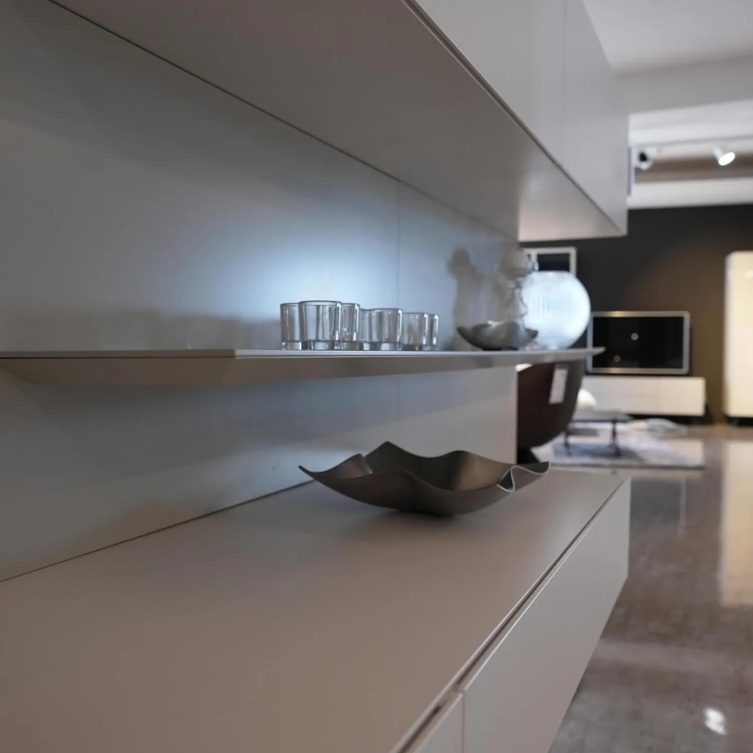 Kettnaker Wohnwände & Tv-Lowboards|Wohnwand Alea Lack Matt Weiß Und Steingrau Inklusive Beleuchtung