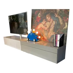 Spectral Smart Furniture Kommoden & Sideboards|Wohnwand Ameno Cement Glas Korpus CM Cement Satiniert Grau Weiß Inklusive TV Halterung Und Soundsystem Ohne Dekorationen