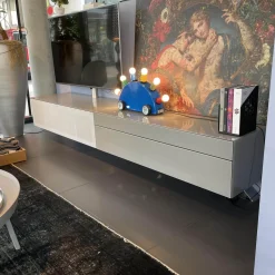 Spectral Smart Furniture Kommoden & Sideboards|Wohnwand Ameno Cement Glas Korpus CM Cement Satiniert Grau Weiß Inklusive TV Halterung Und Soundsystem Ohne Dekorationen