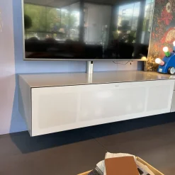 Spectral Smart Furniture Kommoden & Sideboards|Wohnwand Ameno Cement Glas Korpus CM Cement Satiniert Grau Weiß Inklusive TV Halterung Und Soundsystem Ohne Dekorationen