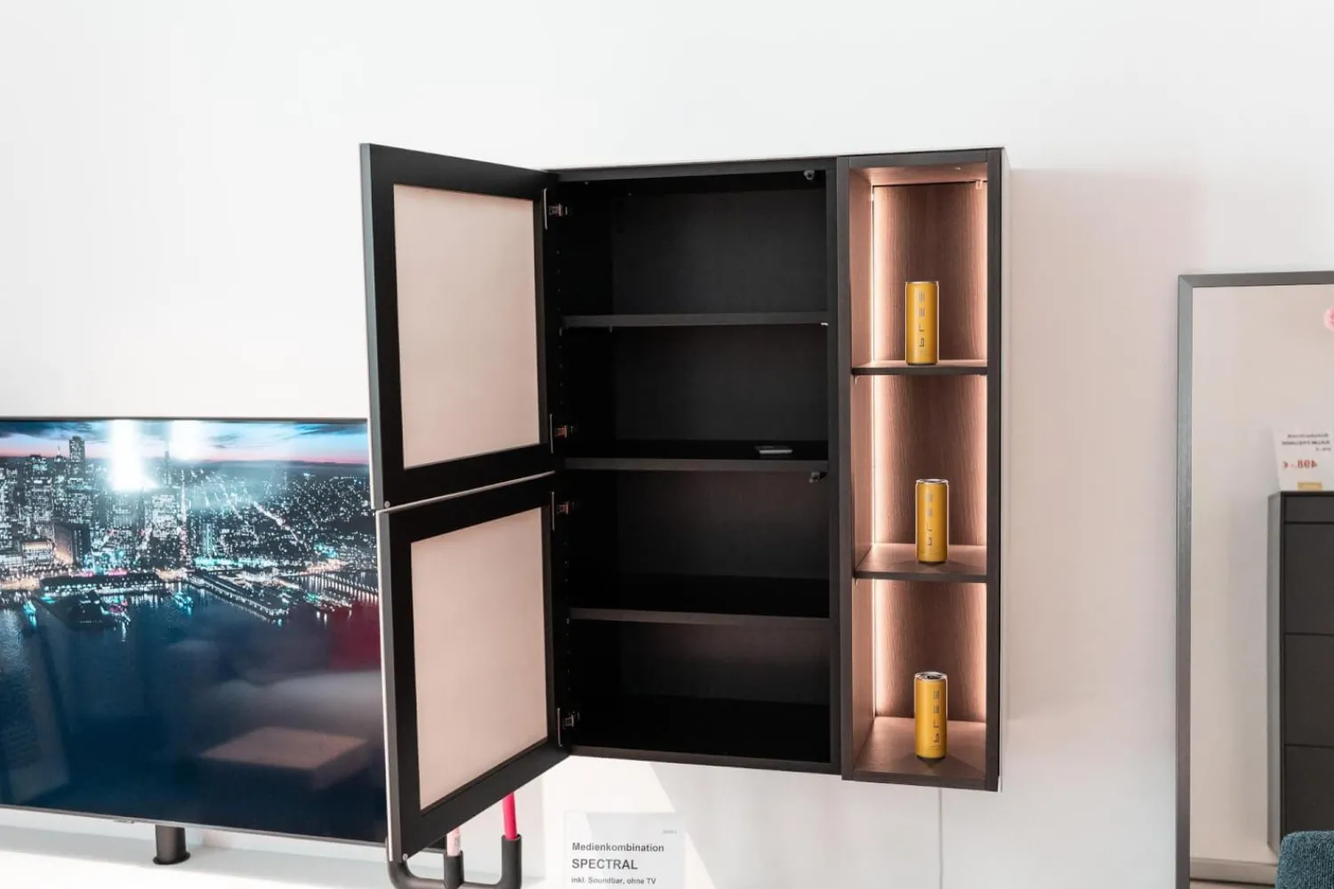 Spectral Smart Furniture Wohnwände & Tv-Lowboards|Wohnwand Ameno Side 1 Colour Glas Snow Weiß Akzente Oak Smoked mit TV-Halterung