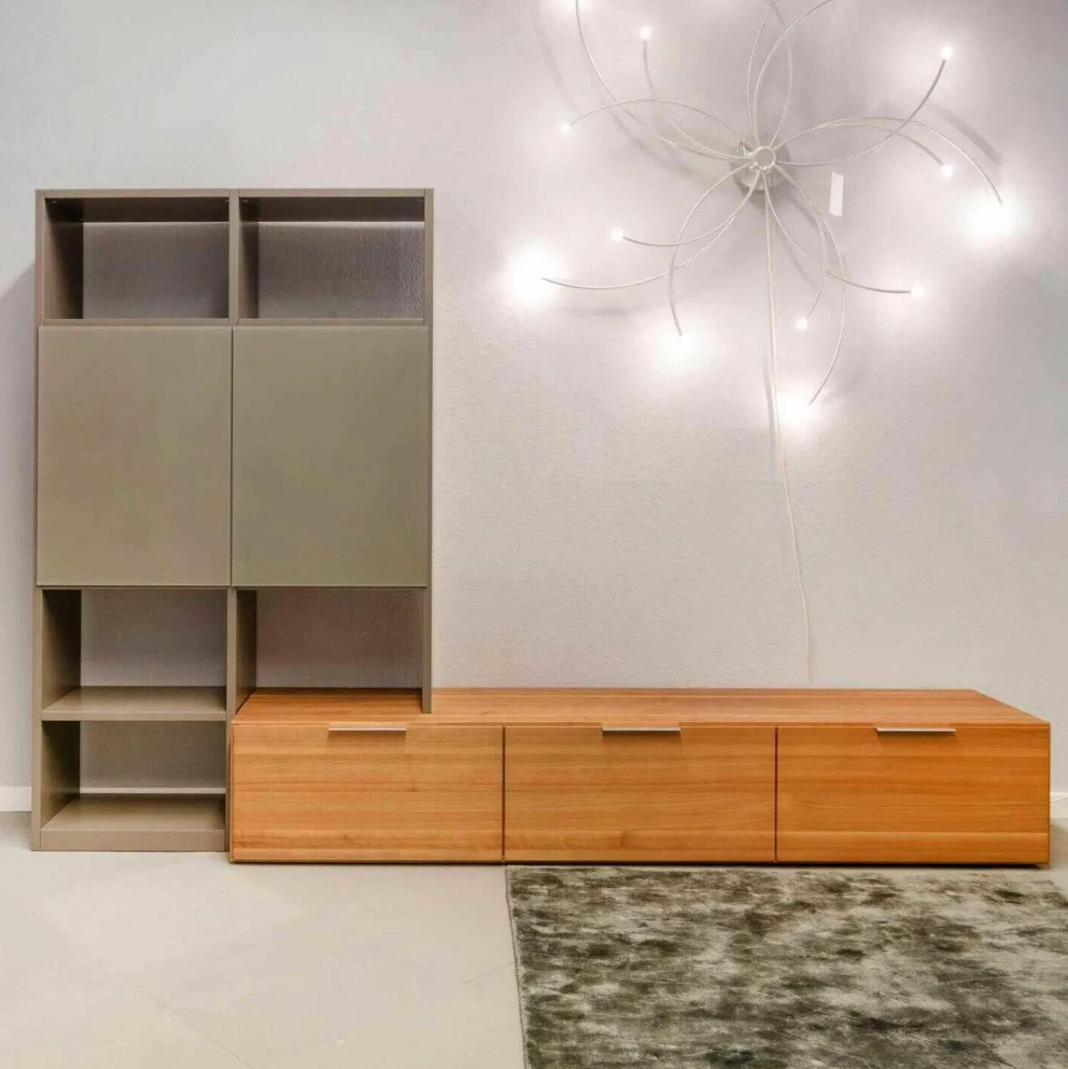 Gruber & Schlager Wohnwände & Tv-Lowboards|Wohnwand Amineo Nussbaum Lack Terra Glas Sanitiert Klappe Lade