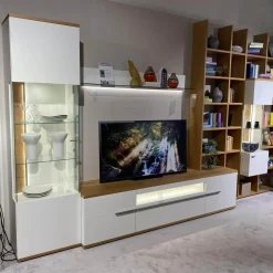 Gwinner Wohnwände & Tv-Lowboards|Wohnwand Atena Lack Lack Seidenmatt Weiß Akzente Balkeneiche Honig Inklusive Beleuchtung Ohne Deko