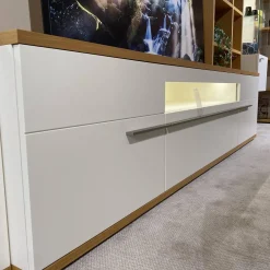 Gwinner Wohnwände & Tv-Lowboards|Wohnwand Atena Lack Lack Seidenmatt Weiß Akzente Balkeneiche Honig Inklusive Beleuchtung Ohne Deko