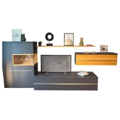 Musterring Wohnwände & Tv-Lowboards|Wohnwand Aterno Front Und Korpus Schiefergrau Grau Absetzung Eiche Struktur Inklusive LED Beleuchtung