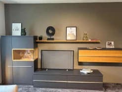 Musterring Wohnwände & Tv-Lowboards|Wohnwand Aterno Front Und Korpus Schiefergrau Grau Absetzung Eiche Struktur Inklusive LED Beleuchtung