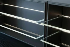 Poliform Wohnwände & Tv-Lowboards|Wohnwand Bücherregal Quid Ulme Schwarz Mit Beleuchtung Und Hocker