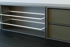 Poliform Wohnwände & Tv-Lowboards|Wohnwand Bücherregal Quid Ulme Schwarz Mit Beleuchtung Und Hocker