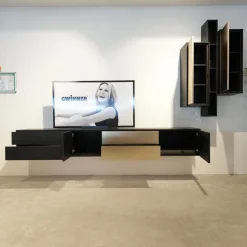 Gwinner Wohnwände & Tv-Lowboards|Wohnwand Bera Eiche Satin Terra Schwarz Gold Inklusive Sideboard Und Couchtisch