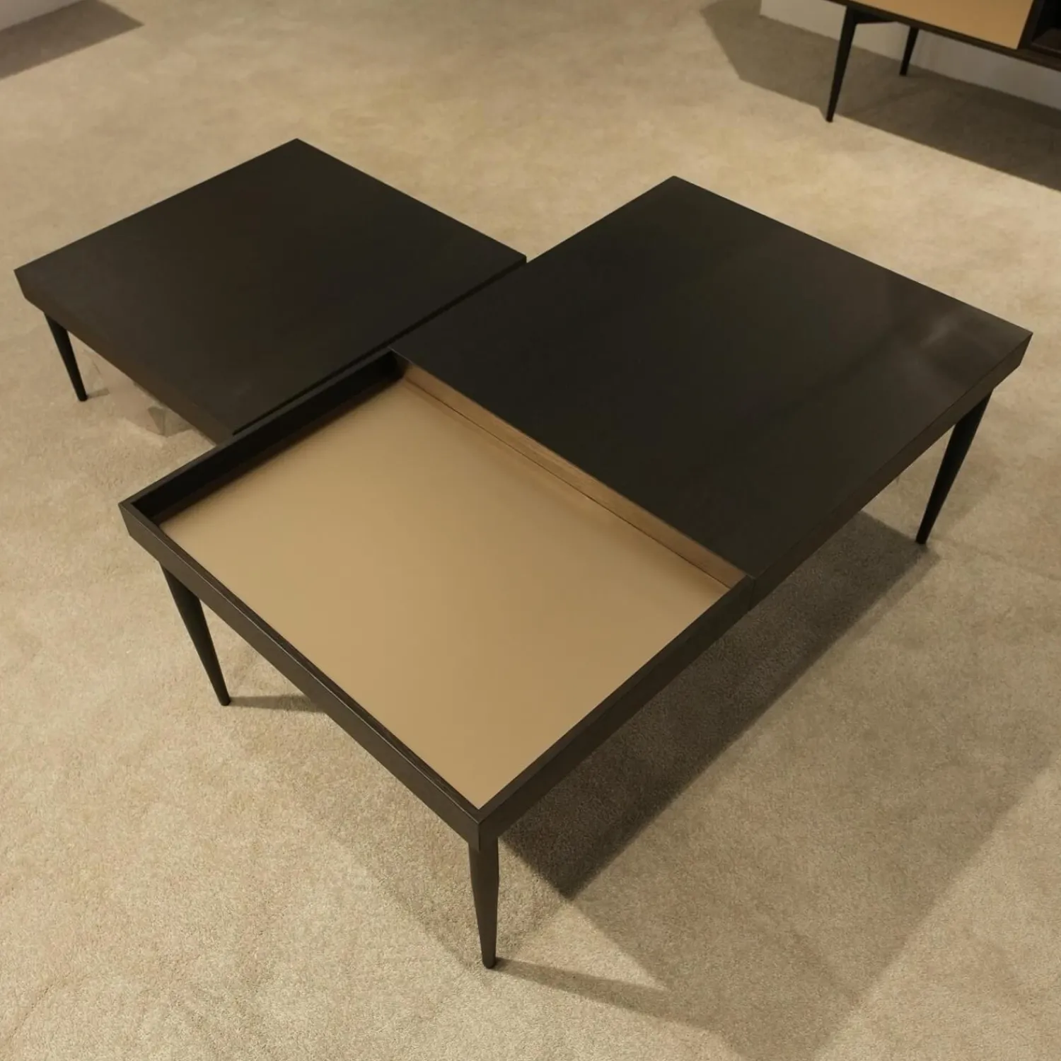 Gwinner Wohnwände & Tv-Lowboards|Wohnwand Bera Eiche Satin Terra Schwarz Gold Inklusive Sideboard Und Couchtisch